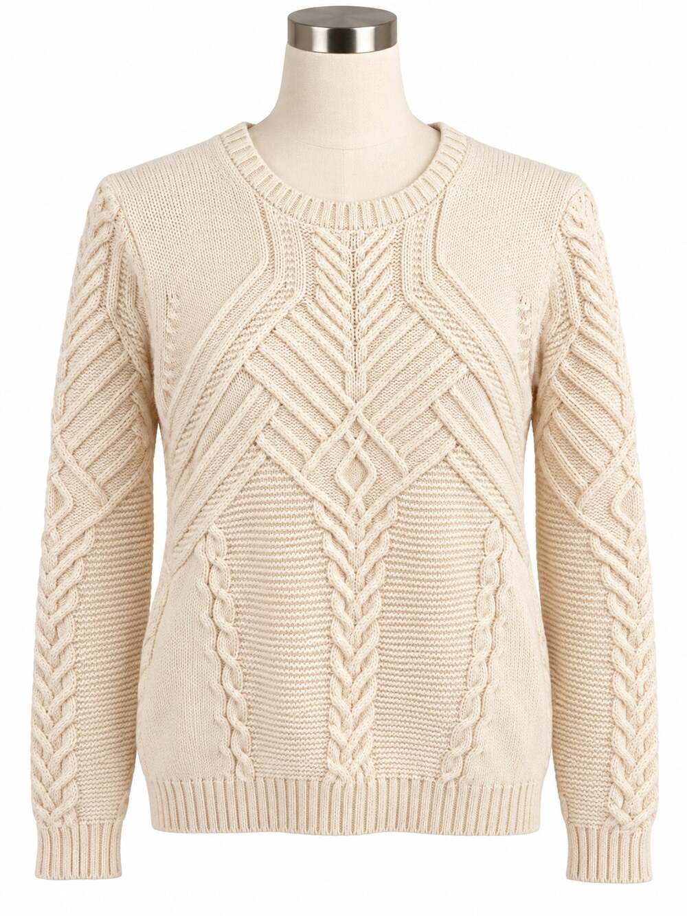 Orvis Ivory Cable Knit Sweater Wool Blend Chunky Cozy Fisherman Womens Small
